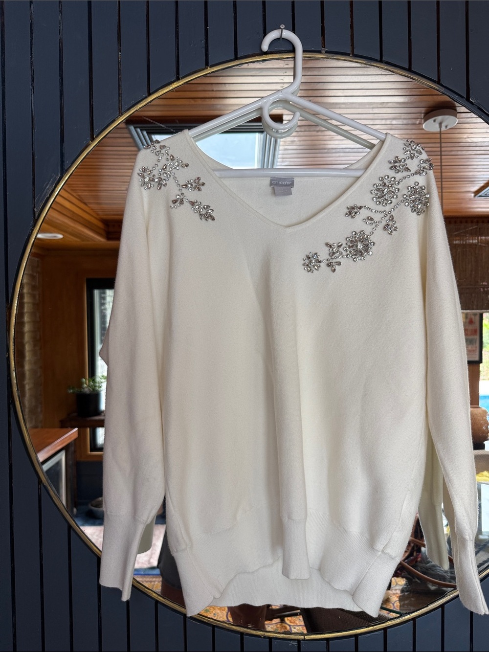 Gorgeous Chico's White Sweater with Silver Embellishments. Holiday Party Ready!